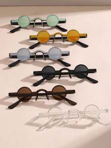 6pcs/2pcs/1pc Retro Prince Punk Small Round Frame Glasses Sets, Party Hipster Glasses - Multicolor - View 5
