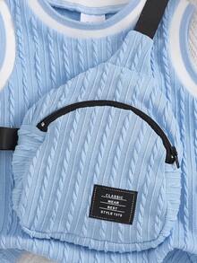 3pcs/Set Infant/Toddler Boys' Summer Ribbed Trim Knit Solid Color Tank Top, Shorts And Crossbody Bag, Casual Stylish Outfit - Blue - View 6