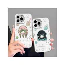 Chibi Characters Phone Case For  14/15/16 - Shockproof Cover, Cute Music-Themed Mitsuri/Obanai Anime Graphic Design - Gris - Ver 3