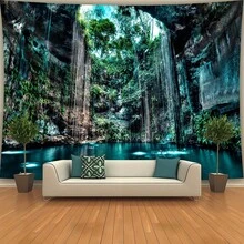 One Extra-Large Waterfall Forest Landscape Tapestry-Made Of Vibrant, High-Quality Polyester, Comes With Free Hooks, Suitable For Living Rooms, Bedrooms, Party Decorations, And Live Streaming Backdrops. A Natural-Inspired Interior Wall Decoration. - 彩色 - 查看 1