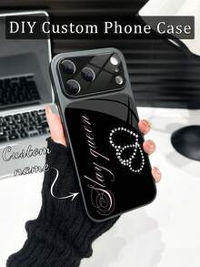 Luxury Black Sparkling Rhinestone Customized Heart Tempered Glass Lens Protection Matte Anti-Drop Phone Shockproof Case 1pc Compatible With Iphone 17/17Pro/17ProMax/17Air/16/16Pro/16ProMax/16Plus/15/15Plus/15Pro/15ProMax/14/14Plus/14Pro/14ProMax/13/13Pro/13ProMax/12/11 Phone Accessories Full Coverage High-End Protection Cover Birthday Anniversary Gift Party - Black - View 1