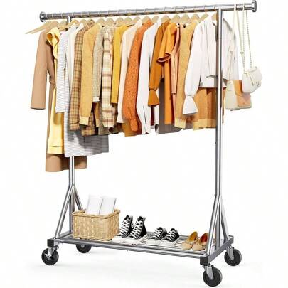 Heavy - Duty Stainless - Steel Clothing Rack With Anti - Slip Stoppers Mesh Shelf Wheels Silver Bedroom Laundry Shop 110.0x 32.3x 163.3 Cm