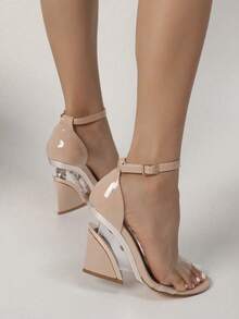 透明水晶楔形跟女鞋，具有鉻電鍍踝帶 - 杏色 - 查看 2