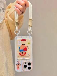 1pc Painting Card Holder | Cute Bear Shaped Card Holder | Hanging Strap | Striped Design | Best Friend Gift | Compatible With IPhone 11, 12, 13, 14, 15, 16 Pro Max, 17air, 17Pro Max, Full-Coverage Anti-Drop Phone Case - Multicolor - View 2