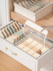 1 pieza Organizador de cajón de tela, Caja de almacenamiento de ropa interior y calcetines, Organizador divisor de armario para el hogar y dormitorio - Beis - Ver 2