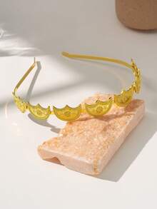 1件奢华镀金阿拉伯新娘头饰，月牙形发饰，适合婚礼、派对、日常佩戴 - 金色 - 查看 2