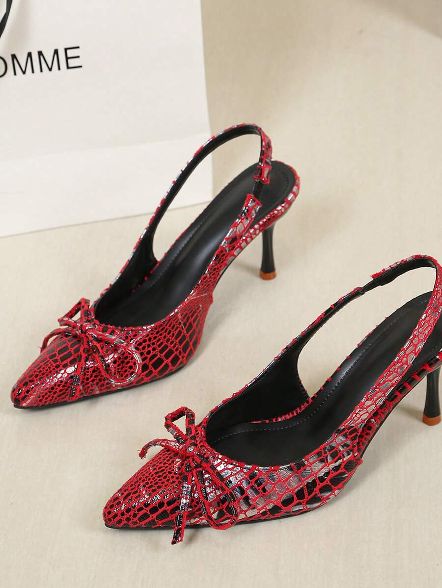 女士尖头闭趾细高跟凉鞋，适合正式场合、婚礼、派对、办公等。 - 紅色 - 查看 1