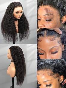 13x4 Jerry Curly Lace Front Wigs Blended Hair Wig 200% Density Curly Wig For Women Natural Black Transparent Lace Frontal Wigs Pre Plucked - Natural & Black - View 4