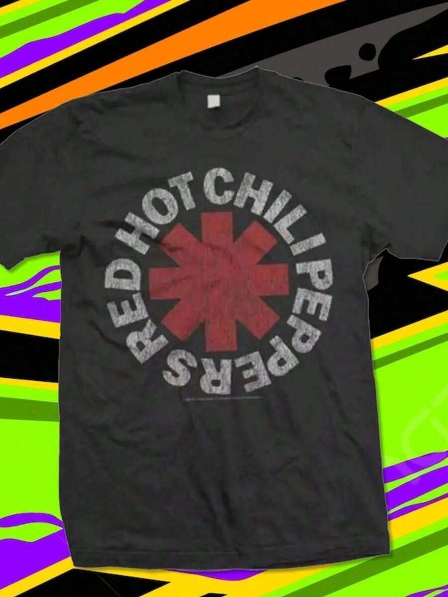 Summer TopsNew Red Hot Chili Peppers Vintage Logo Short Sleeve Black T-Shirt Size S-4X Casual Cool Classic MenLoose And Comfortablesummer - 黑4 - 查看 1