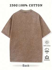 Summer Tops2026Women's Retro Washed Cotton T-Shirt - 230g Thick Cotton Loose Fit Crew Neck Short Sleeve, Vintage Street Style With Floral Butterfly & Inspirational Letter Print, Machine Washable Spring/Summer Casual Top, Cotton T Shirts, Everyday Comfort Tee, Relaxed Fit Tee, Soft Texture Shirtsummer Clothes Washed Cotton - 咖啡色 - 查看 2