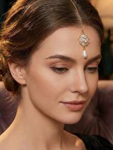 Gold Bridal Headpiece - Rhinestone & Pearl Pendant Headband, Elegant Bridal Hair Accessory, Boho Style Bride Headpiece, Suitable For Balls And Parties - Multicolor - View 7