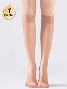 3/6/10 Pairs Women Apricot & Black 15D Knee High Stockings, Anti-Snag, Core-Spun, Sexy, Ultra-Thin, Ultra-Sheer, Versatile Thigh High Socks, Suitable For Work, Party, Gift, Fall, Cozy