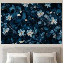 Elegant Dark Blue Floral Polyester Tapestry Wall Hanging - Charming Home Decor For Bedroom, Living Room, Or Wedding Party, Multiple Sizes Available, Textured Appearance, Wedding Decor | Elegant Tapestry | Durable Fabric, Wedding Decorations - 彩色 - 查看 3