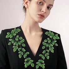 4 Pairs Green Lace Forest Leaves Vine Applique Patches Leaf Sewing Embroidery Applique Bohemian Shoulder Collar Embellishment Decorative Patches For Clothing Bags DIY Accessory Craft - Green - 查看 5