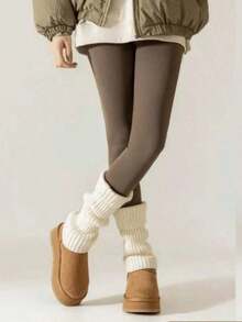 1 Pair Solid Color Casual Polyester Knitted Over-The-Knee Warm Leg Warmers, Fashion Blogger Style For Autumn/Winter - White - View 3