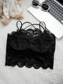 2026 Primavera/Estate Canotta corta con spalline a spaghetti in pizzo nero - Elegante e sexy top/t-shirt da donna in tessuto trasparente con motivo floreale, aderente e con schiena scoperta | Adatto per ragazze adolescenti, abbigliamento da spiaggia, strati, perfetto per San Valentino/Pasqua/Festa della Mamma/uscite serali/raduni casual del fine settimana - nero - Visualizzare 7