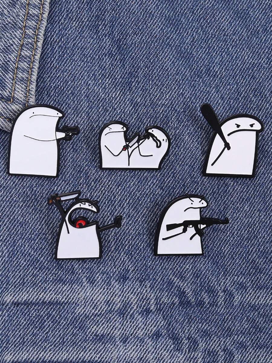 3pcs Interesting Line Character Enamel Badge Manga Brooch Badge Backpack Collar Badge Clothing Accessories Fashion Jewelry Friends Gift - Multicolor - View 1