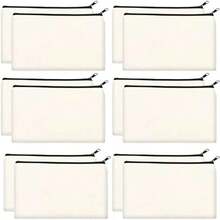 12 Cosméticos Multiusos Bolsas, Bolsa de Lona con Negro Cierre, Bolsas de Maquillaje, Bolsa de Lápices de Lona, Uso Diario Viaje Bolsa para Manualidades, Cosméticos, Facturas, 8 x 5 inch, Beige - como en la foto - Ver 2