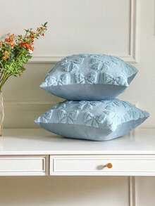 2pcs Spring/Summer Decorative Pillow Covers, Wedding, Christmas, Valentine's Day Party Decor Cushion Covers, Cute Bow Soft Plush Jacquard Sofa Throw Pillow Cases, Suitable For Girls Bedroom, Bed, Sofa, Living Room - Màu xanh nhạt - Xem 4