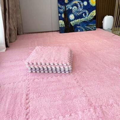 12/24pcs Set Of Plush Patchwork Carpet Mats, 30x30cm, Non-Slip EVA Foam Washable Thickened Carpet, Multi-Color Patchwork Interlocking Floor Non-Slip Floor Mats For Living Room Bedside And Game Room