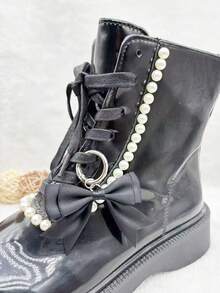 1 Pair Black Ribbon Bow Pendant Shoe Buckle Decor For Boots, Suitable For Necklace, Bag, Keychain Decoration - Black - View 3