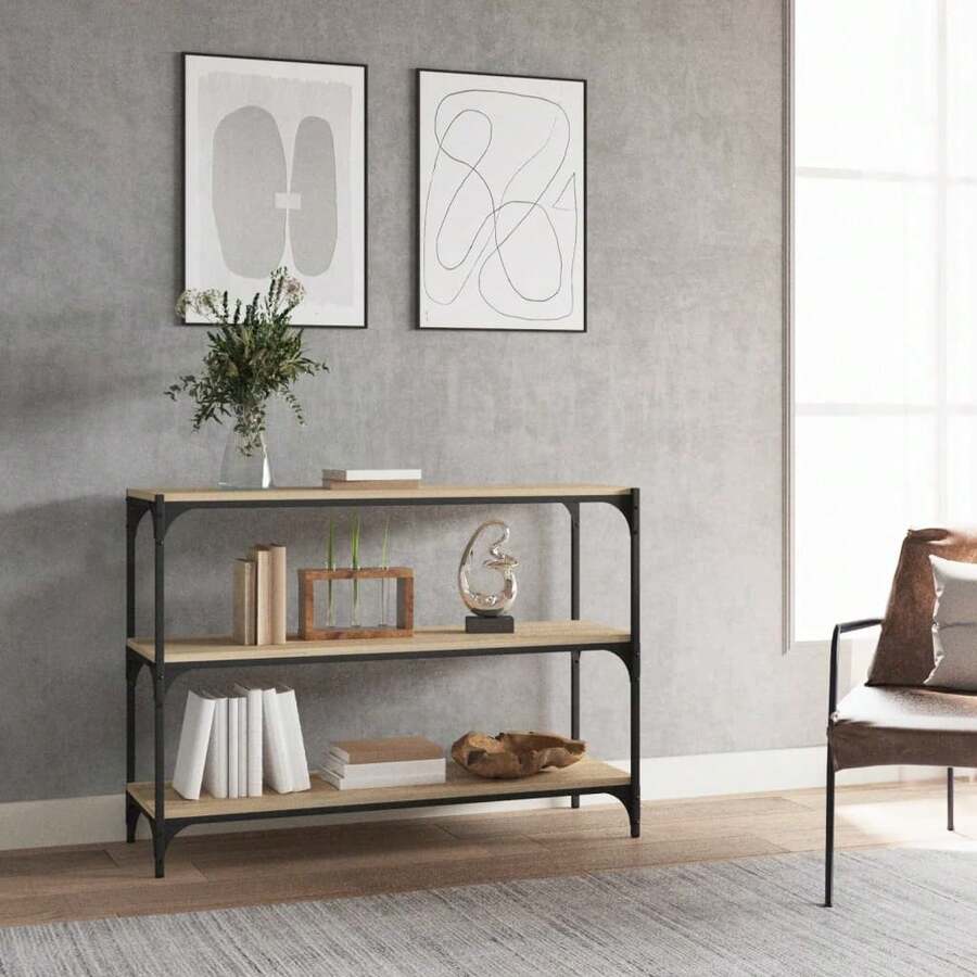 vidaXL Biblioteca Chêne Sonoma 100x33x70,5cm Bois d'ingénierie acier - Castanho - Ver 1