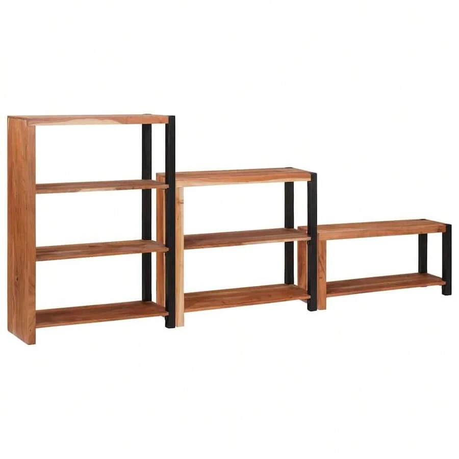 vidaXL Étagère 3 pcs Marron 80 x 30 x 110 cm Bois d'Acacia Massif - Tabac - Voir 1