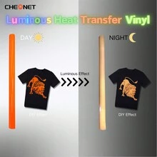 CHEONET 夜光热转印乙烯基卷材 - 30x30厘米，30x100厘米，适用于T恤、DIY服装、热压印花、工艺材料