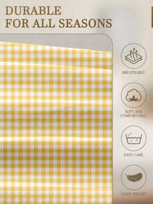 2/3件套黄色格子床品套装，柔软透气，抗皱，提升睡眠质量，奢华酒店风格，馈赠父母及朋友，双面绗缝被套*1，枕套*1/2，可选尺寸：特大号、大号、标准大号、单人床 - 黃色 - 查看 6