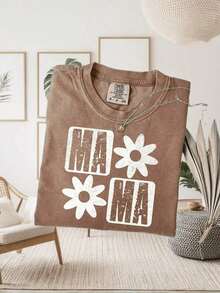 2026 Summer TopsWomen's Vintage Washed Distressed Printed T-Shirt-Men's 230g Washed Vintage Cotton T-Shirt - Tired Moms Club Graphic Print, Casual Short Sleeve Round Neck Tee, Funny Mother's Day Gift For Women, Machine Washable Summer Top, Casual Attire |   Playful Print |   Durable Fabric-Casual Round Neck Short Sleeve Cotton Street Wear Women'sTopsLoose And Comfortableshirt - 咖啡棕 - 查看 8