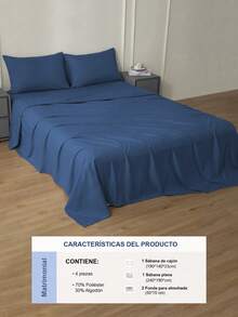 Juego De Sábanas Matrimonial De Unicolor Supersuave 3000 Hilos, Tejido Suave Y Agradable Para La Piel, Transpirable Y Cómodo, 4 Piezas / (1 Forro, 1 Sábana/ 2 Fundas) - azul real - Ver 5