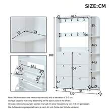 120 X 24 X 200 Cm, Entryway Coat Rack, 3-In-1 Multifunctional Shoe Cabinet, Hinged Door, 8 Hooks, Compact Coat Rack, Living Room Cabinet With 5 Shelves, White - White - View 2