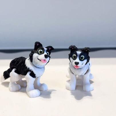 3D Printed Cute & Adorable Black & White Border Collie Model, Plastic Figurine Desk Decor Sculpture, Holiday Gift
