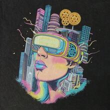 Laixton Men's Pattern T-Shirt Unisex Cotton Oversized T-Shirt Short Sleeve Retro Streetwear Casual T-Shirt Top Comfortable Washed Cotton T-Shirt - 酷都市黑 - 查看 3