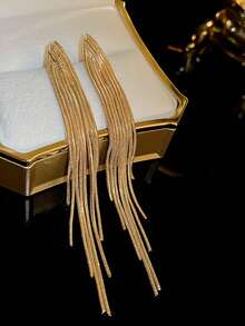 1 Pair Exaggerated Long Tassel Earrings, Fashionable Design, Versatile Earrings