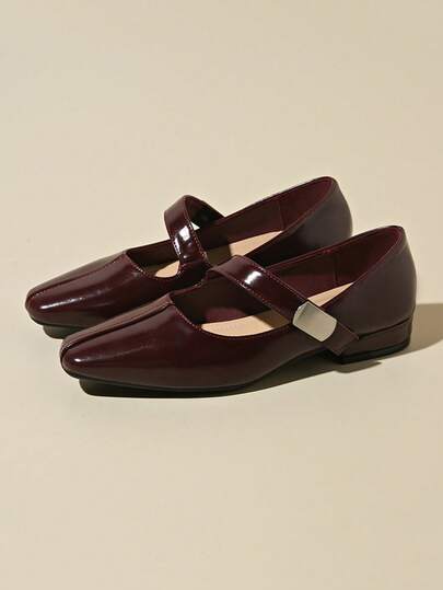 Women's Fashion Flat Mary Jane Shoes, Square Toe Chunky Heel Strap, Black Elegant Low Vamp Flat Shoes, Spring/Summer 2026 New