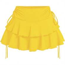 Women's Drawstring Bow Side Skirts Tiered Layer Ruffle Elastic Waist Y2K Coquette Short Skirts - 黃色 - 查看 1