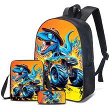 3件套返校背包套装，男女童通用，恐龙图案，适合小学、初中、高中学生，16英寸大容量背包，带单肩包和铅笔盒