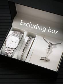 Vintage Square Quartz Watch For Men, Business Steel Band Calendar Wrist Watch, Fashion Minimalist Quartz Watch - Silver - View 3