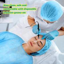 Xuhal Set Of 50 Disposable PPE Isolation Gowns, Disposable Non - Woven Caps With Elastic Cuffs For Laboratories, Home Isolation, Beauty Agencies, Food Service, - 500+藍色 - 查看 5