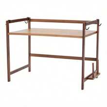 1/ 2-Tier Microwave Stand - Bamboo Wood Kitchen Countertop Organizer With Sturdy Wood Frame, Countertop Organizer With Hooks & Chopping Board Rack, Space-Saving Design For Microwave, Rice Cooker, Oven & Pots Pans, Utility Racks - 1 Tier Wood Colour - View 9