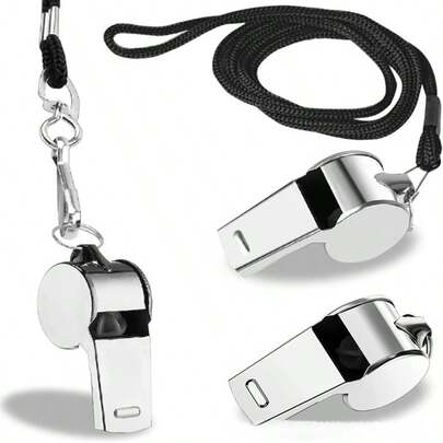 5pcs Personalized Stainless Steel Sports Whistle With Lanyard, Loud Sound Whistle - Ideal For Coaches, Referees And Officials | Outdoor Gift Or Back To School Teacher Favor, Lifeguard Rescue Whistle, Loud Stainless Steel Whistle For Sports Events, Durable And Portable For Survival And Camping, Suitable For Referees, Outdoor, Emergency, Sports Scenes, High Volume