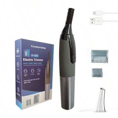 Conduroma Unisex Electric Eyebrow Trimmer/Razor, Rechargeable Multi-Function Personal Groomer, Painless Precision Trimmer, With Washable Blades, For Face, Beard And Neck (Black)
