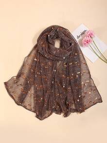 1条女士轻薄纯色双波点亮片头巾，适合所有季节，中东风情头巾，装饰围巾，沙滩披肩，日常使用 - 查看 2