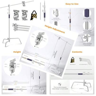KandF  Heavy Duty C Stand 10.8ft/330cm With Holding Arm Carry Bag Sandbag 2*Grip 1* Sandbag Head Stainl Steel Photography Light Stand C-Stand Sturdy For Studio Monolight Softbox Reflector