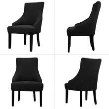 Funda elástica para silla de respaldo alto - Funda reutilizable para silla lateral, protector de silla de acento para comedor, banquete, decoración del hogar (Plata, 2 piezas) - 01 Sarga en forma de T negra - Ver 3