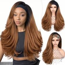 Tóc giả tổng hợp 26 inch kèm băng đô, kiểu tóc gợn sóng với phần đuôi xoăn nhiều lớp, tóc giả xoăn tự nhiên, dễ đội cho nữ. - Nhiều màu - Xem 10