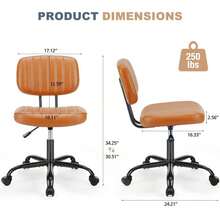 Sweetcrispy Armless Home Office Chair Ergonomic Desk With Comfy Low Back Lumbar Support, Height Adjustable PU Leather Computer Task With 360 °   Swivel Wheels, Small Space, Kids And Adults - màu nâu - Xem 7