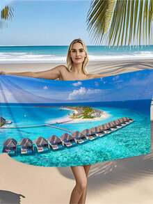 1pc Ultra-Fine Microfiber, Quick-Drying 250gsm, Starfish Beach Print Or Seaside Scenery Print. Large Seaside Beach Mat, Extra-Large Beach Towel, Yoga Mat, Sun Protection Shawl Blanket, Suitable For Travel, Camping, Swimming, All-Purpose Towel, Picnics. 70*140 Quick-Dry Beach Towel, 1 Piece, Or 90*180 Extra-Large Beach Towel.A - Multicolor - View 10