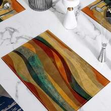 2/4/6/8件装几何图案亚麻餐垫，长方形编织日常厨房餐桌垫，适用于餐厅、派对、家居装饰